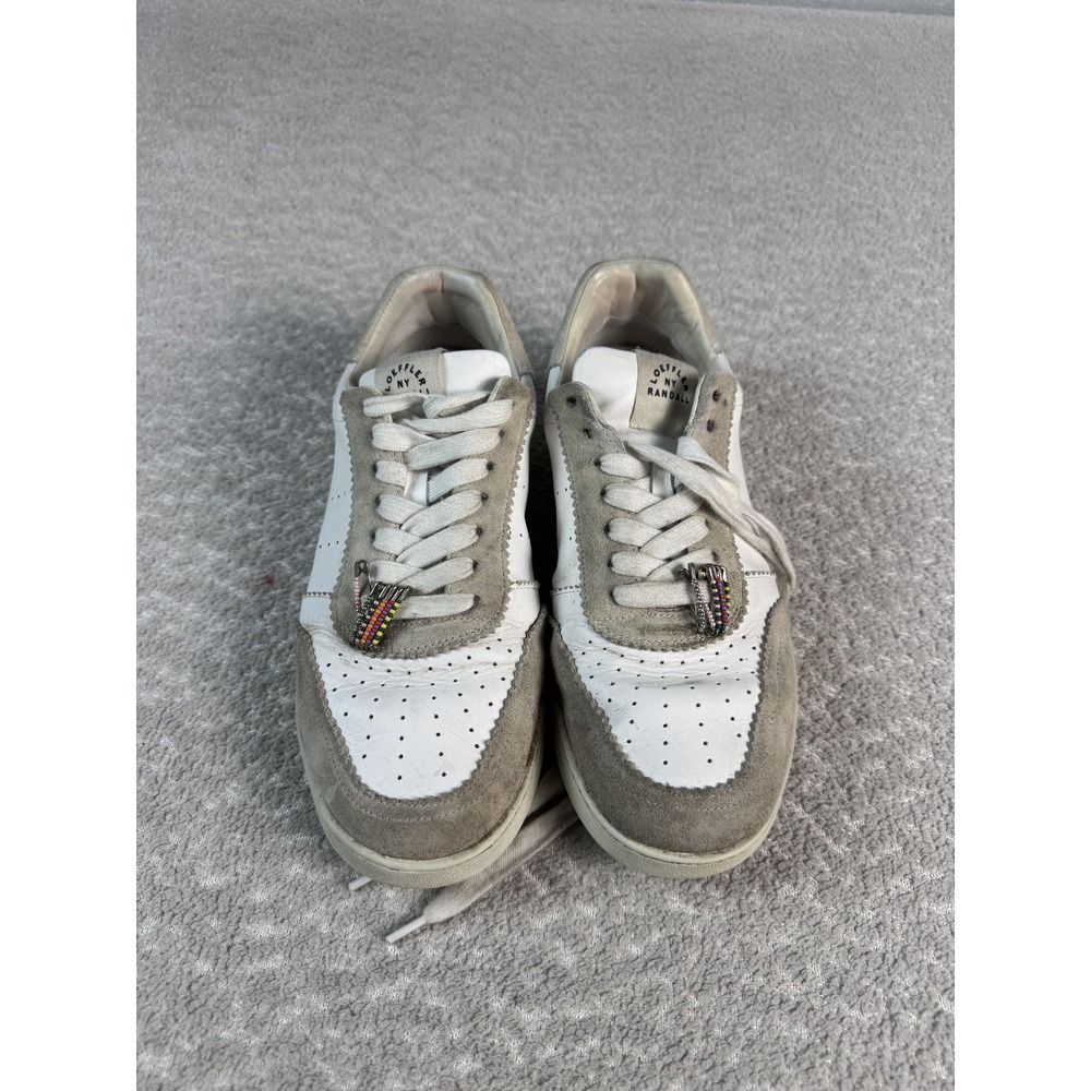 Loeffler Randal Shoes Womens Size 10 White Gray Leather Suede Low Top Sneakers